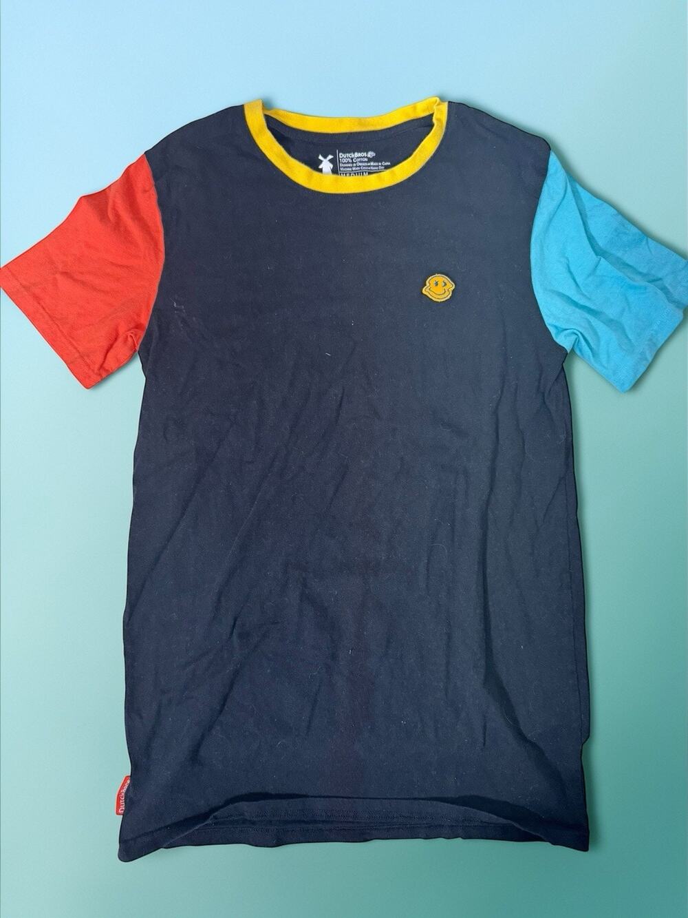 Dutch Bros Mens Medium T-Shirt Colorblock Logo Short Sleeve Ringer Tee